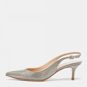 Pre Owned Gianvito Rossi Silver Metallic Mesh Slingback Pumps Size 38