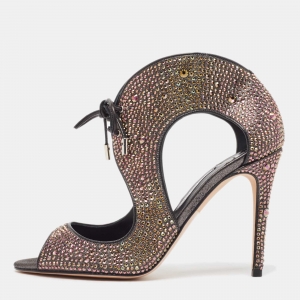 Gina Multicolor Glitter Leather Crystal Embellished Open Toe Sandals Size 40