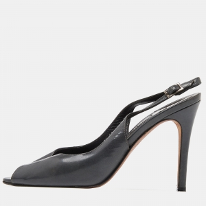 Gina Grey Leather Open Toe Slingback Sandals Size 37.5