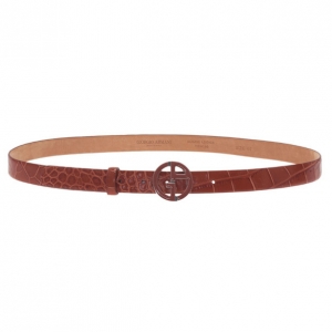 Giorgio Armani Orange Croc Embossed Enamel Logo Belt Size 46