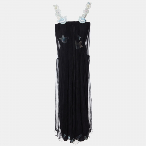 Giorgio Armani Black Tulle Embellished Flared Dress S