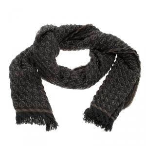 Giorgio Armani Brown and Grey Wool Logo Detail Woven Muffler