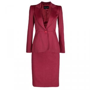 Pre Owned Giorgio Armani Red Angora Wool Blazer and Skirt Set S