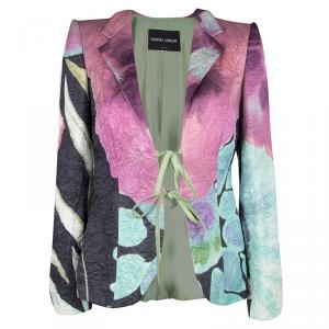 Pre Owned Giorgio Armani Multicolor Floral Print Crushed Tie Front Blazer S