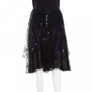 Pre Owned Giorgio Armani Black Sequined Layered Tulle Skirt M