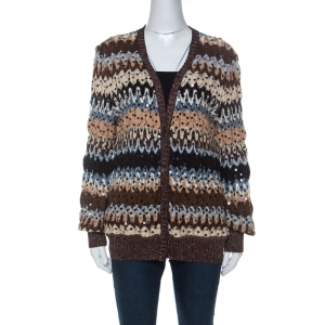 Pre Owned Missoni Multicolor Knit Metallic Rib Trim Sequinned Cardigan L