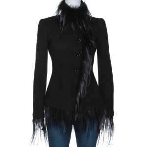 Giorgio Armani Black Wool Fur Lined Jacket S