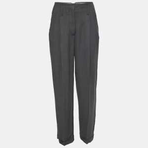 Giorgio Armani Grey Herringbone Wool Blend High Waist Wide Leg Trousers S / Waist: 27"
