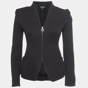 Giorgio Armani Black Textured Knit Double Zipper Tailored Jacket S