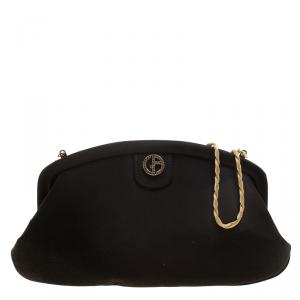 Giorgio Armani Black Satin Dinner Clutch 