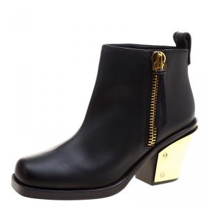 Pre Owned Giuseppe Zanotti Black Leather Gold Block Heel Ankle Boots Size 40
