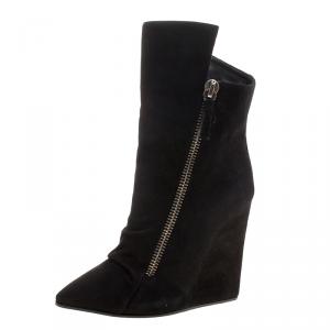 Pre Owned Giuseppe Zanotti Black Suede Wedge Ankle Boots Size 37