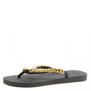 Pre Owned Giuseppe Zanotti Black Rubber Miami Beach Flip Flops Size 39