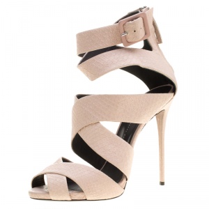 Pre Owned Giuseppe Zanotti Blush Pink Python Embossed Leather Strappy Sandals Size 40