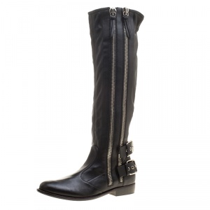 Pre Owned Giuseppe Zanotti Black Leather Zip Trimmed Cobain Knee Boots Size 41