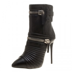 Pre Owned Giuseppe Zanotti Black Quilted Leather Double Zip Accent Boots Size 39