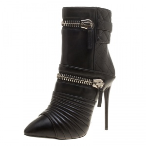 Pre Owned Giuseppe Zanotti Black Quilted Leather Double Zip Accent Boots Size 35