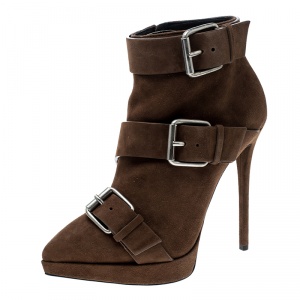 Pre Owned Giuseppe Zanotti Brown Suede Emy Buckle Detail Platform Ankle Boots Size 38.5