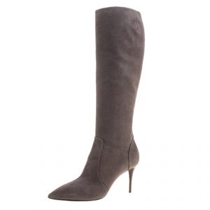 Pre Owned Giuseppe Zanotti Grey Suede Pointed Toe Knee Boots Size 37.5