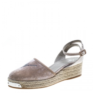 Pre Owned Giuseppe Zanotti Beige Velvet Crystal Embellished Espadrille Sandals Size 40