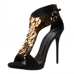 Pre Owned Giuseppe Zanotti Black Suede Coline Sequin Embellished Sandals Size 37