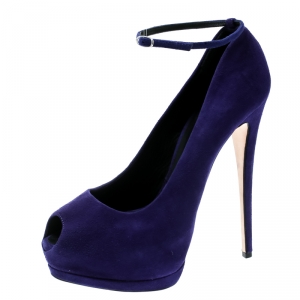 Pre Owned Giuseppe Zanotti Blue Suede Ankle Strap Peep Toe Platform Pumps Size 40