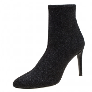 Pre Owned Giuseppe Zanotti Black Glitter Stretch Fabric Ankle Boots Size 40.5