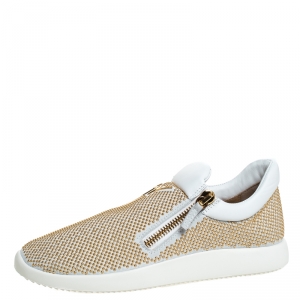 Pre Owned Giuseppe Zanotti White Leather Gold Studded Platform Slip On Sneakers Size 41