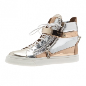 Pre Owned Giuseppe Zanotti Metallic Leather High Top Sneakers Size 37.5