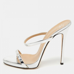 Pre Owned Giuseppe Zanotti Silver Leather Darsey Slide Sandals Size 38