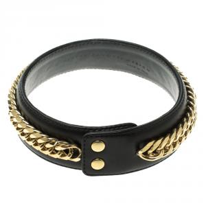 Giuseppe Zanotti Gold Tone Chain Detail Black Leather Choker Necklace