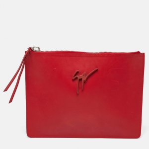 Giuseppe Zanotti Red Leather Logo Zip Slim Pouch