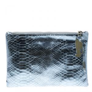 Giuseppe Zanotti Metallic Blue Snakeskin Embossed Leather Margery Clutch