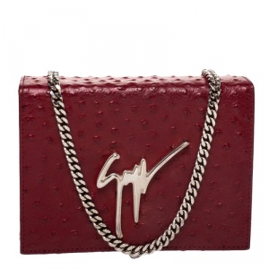 Giuseppe Zanotti Red Ostrich Embossed Leather Chain Shoulder Bag