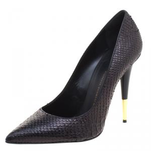 Pre Owned Giuseppe Zanotti Brown Metallic Python Leather Pointed Toe Pumps Size 41