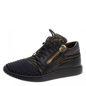 Pre Owned Giuseppe Zanotti Black Fabric And Leather Runner Mid Top Sneakers Size 40