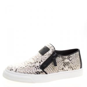 Pre Owned Giuseppe Zanotti Metallic Grey Python Embossed Leather Eve Slip On Sneakers Size 40