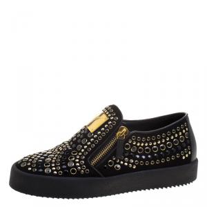 Pre Owned Giuseppe Zanotti Black Stud Embellished Suede Eve Slip On Sneakers Size 40