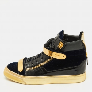 Giuseppe Zanotti Black Velvet and Patent Leather Coby High Top Sneakers Size 40