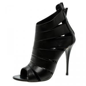 Pre Owned Giuseppe Zanotti Black Leather Open Toe Ankle Boots Size 41