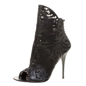 Pre Owned Giuseppe Zanotti Black Leather Laser Cut Boots Size 40.5