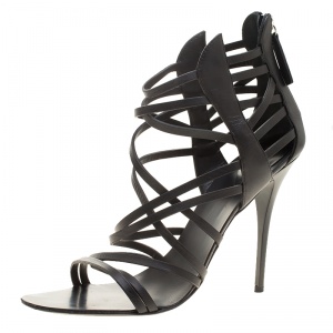 Pre Owned Giuseppe Zanotti Black Leather Henry Strappy Open Toe Sandals Size 38.5