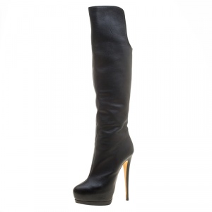 Pre Owned Giuseppe Zanotti Black Leather Knee High Platform Boots Size 40