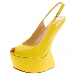 Pre Owned Giuseppe Zanotti Yellow Leather Slingback Heel Less Platform Sandals Size 35