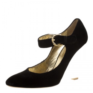Pre Owned Giuseppe Zanotti Black Velvet Plexi Wedge Mary Jane Pumps Size 37