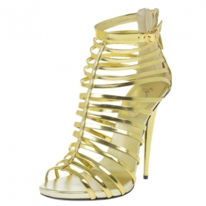 Pre Owned Giuseppe Zanotti Gold Mirrored Leather Caged Booties Size 40.5