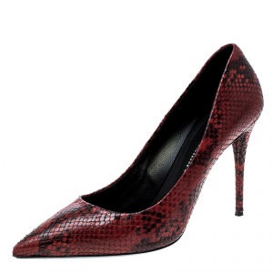 Pre Owned Giuseppe Zanotti Red Printed Snakeskin Leather Pointed Toe Pumps Size 39