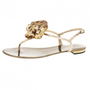 Pre Owned Giuseppe Zanotti Sequin Flower Thong Sandals Size 39
