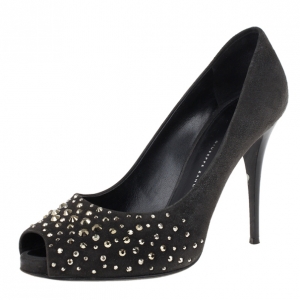 Pre Owned Giuseppe Zanotti Black Suede Studded Pumps Size 39.5