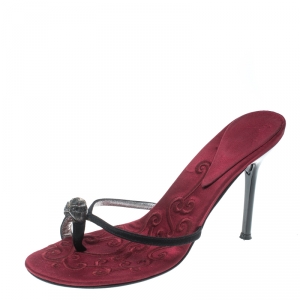 Pre Owned Giuseppe Zanotti Black Satin Toe Ring Sandals Size 36